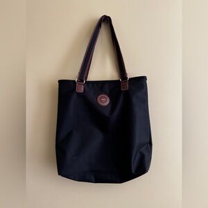 Black Tote Bag with Brown Handles